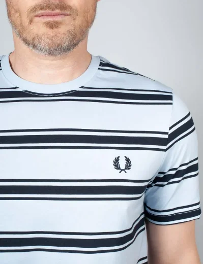 Fred Perry Fine Stripe T-Shirt | Light Smoke