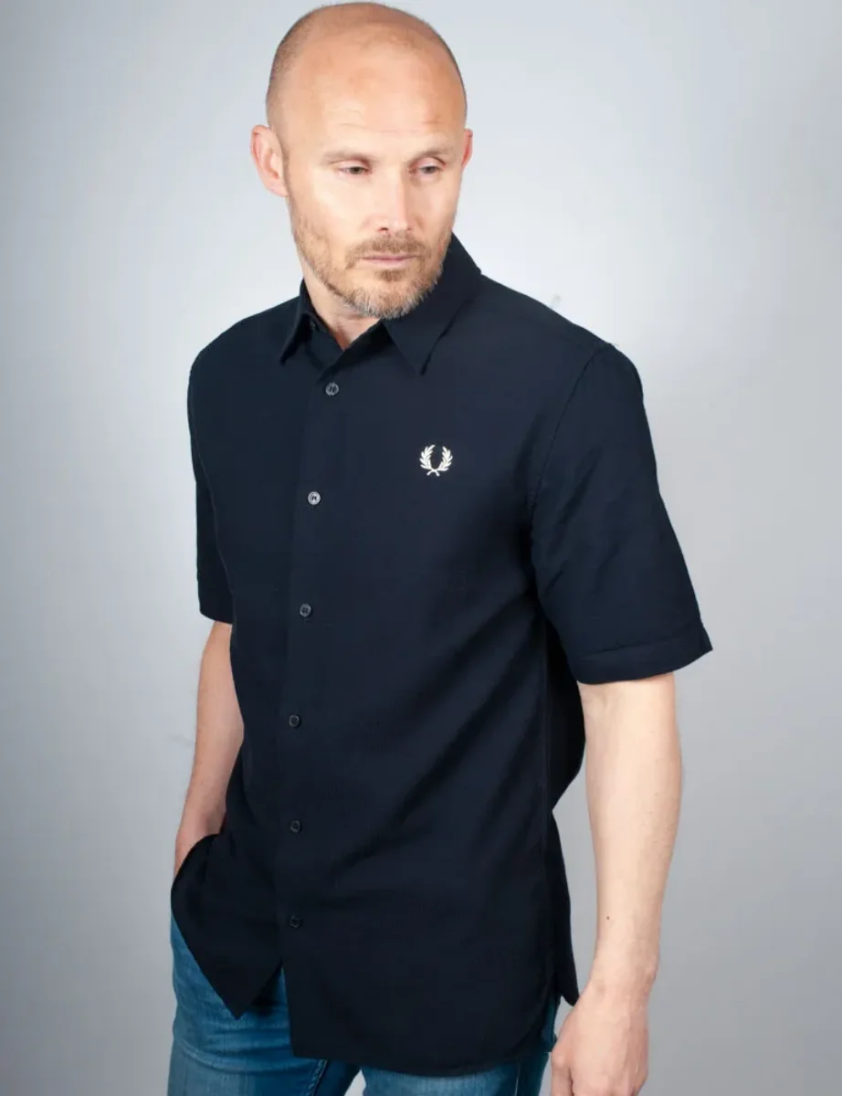 Fred Perry Textured Seersucker Shirt | Navy