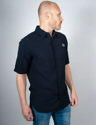 Fred Perry Textured Seersucker Shirt | Navy