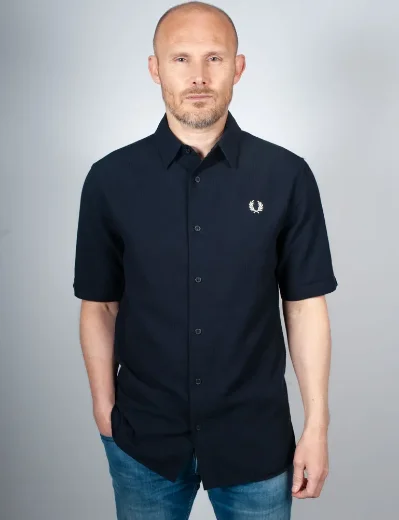 Fred Perry Textured Seersucker Shirt | Navy