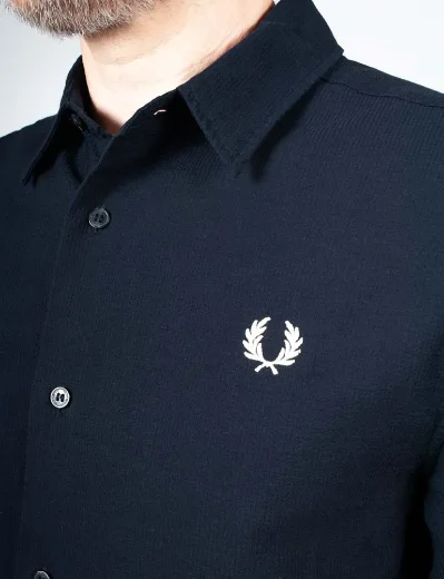 Fred Perry Textured Seersucker Shirt | Navy