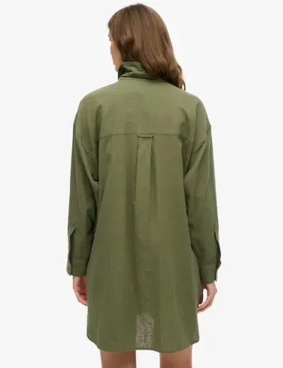 Superdry Ibiza Longline Beach Shirt | Beetle Green