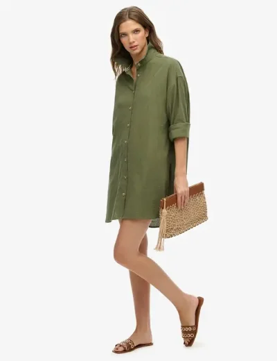 Superdry Ibiza Longline Beach Shirt | Beetle Green
