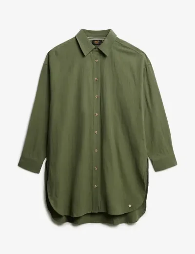 Superdry Ibiza Longline Beach Shirt | Beetle Green