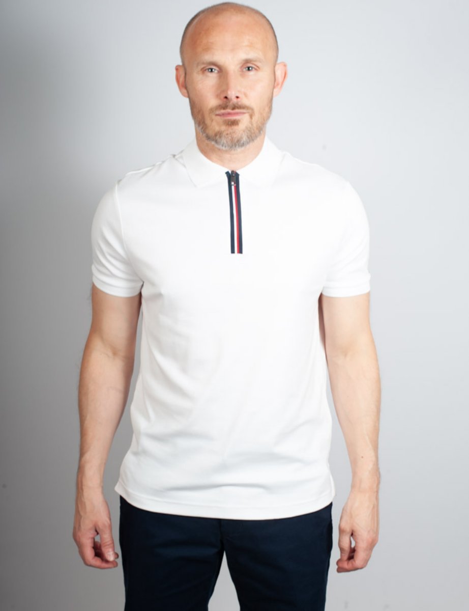 Tommy Hilfiger Interlock Zip Neck Polo | White