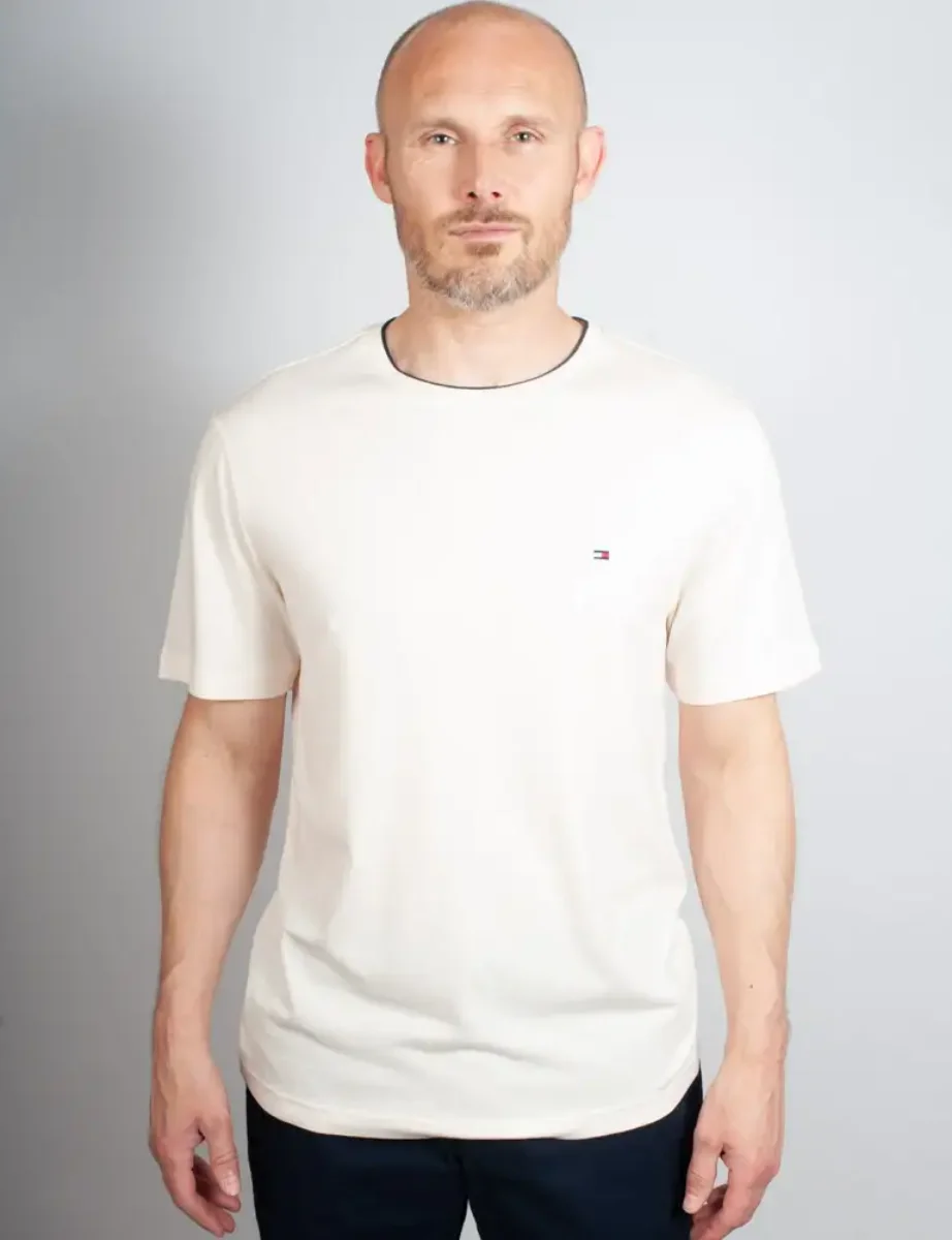 Tommy Hilfiger Cotton Modal Tipped Neck T-Shirt | Ivory Petal