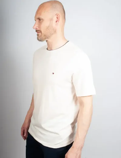 Tommy Hilfiger Cotton Modal Tipped Neck T-Shirt | Ivory Petal
