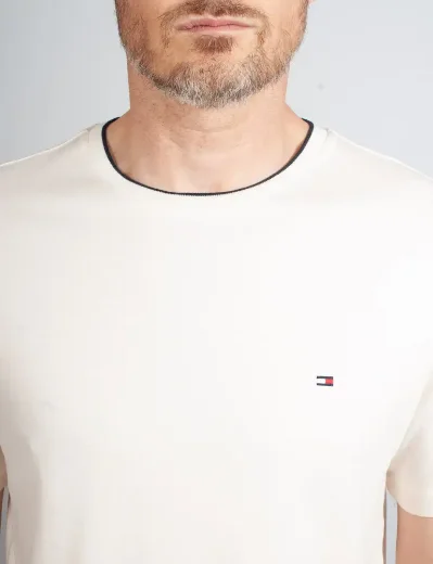 Tommy Hilfiger Cotton Modal Tipped Neck T-Shirt | Ivory Petal