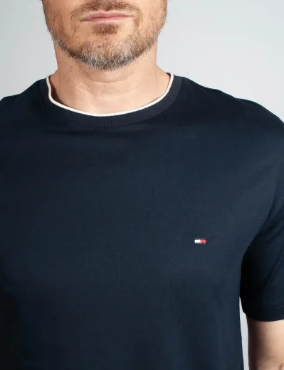 Tommy Hilfiger Cotton Modal Tipped Neck T-Shirt | Navy