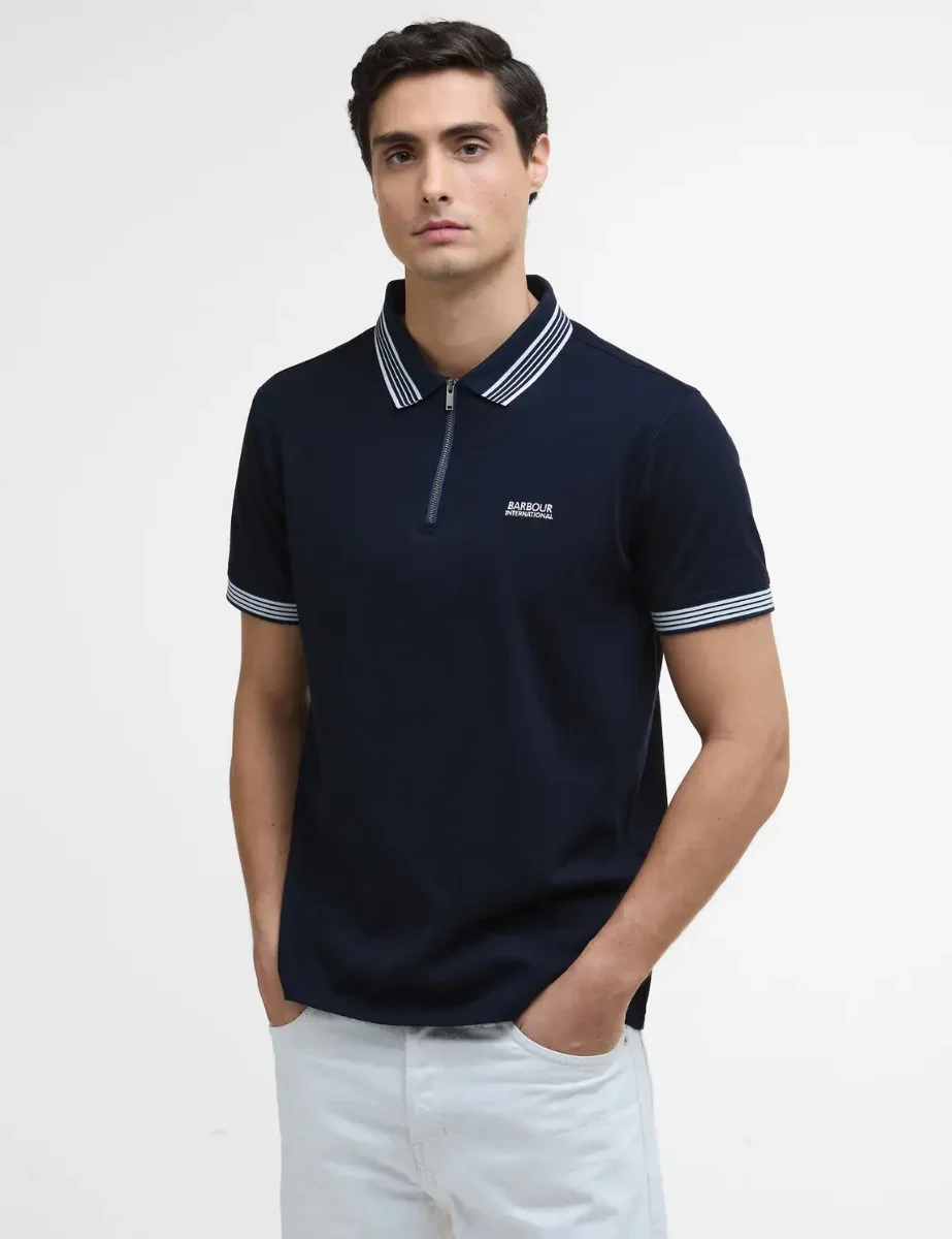 Barbour International Upham Zip Polo Shirt | Navy