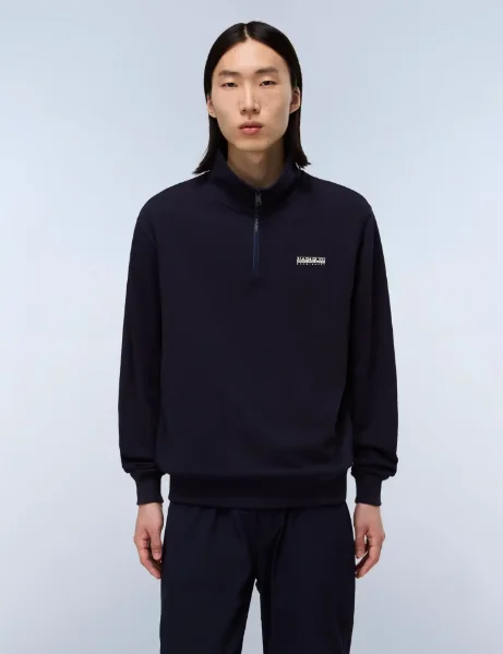 Napapijri B-Small Box Logo Half Zip Sweat | Blu Marine Napapijri B-Small Box Logo Half Zip Sweat | Blu Marine