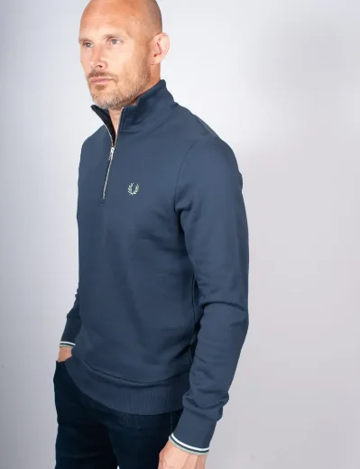Fred Perry Half Zip Sweatshirt | Dark Airforce/Ice/Bayleaf
