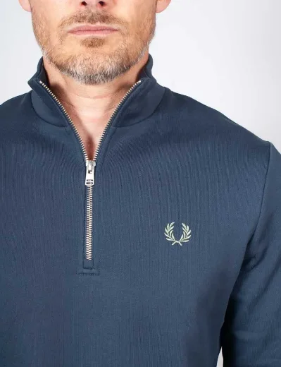 Fred Perry Half Zip Sweatshirt | Dark Airforce/Ice/Bayleaf