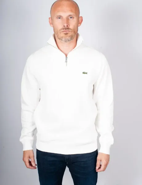 Lacoste Zip-Up High Neck Interlock Sweatshirt | White Lacoste Zip-Up High Neck Interlock Sweatshirt | White