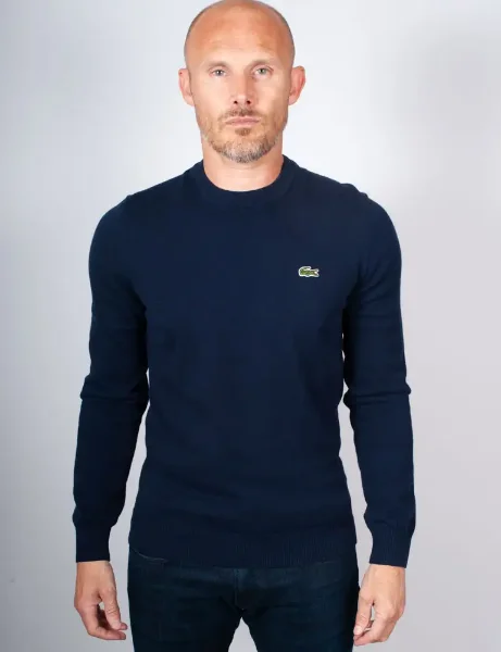 Lacoste Monochrome Crew Neck Cotton Sweater | Navy Lacoste Monochrome Crew Neck Cotton Sweater | Navy