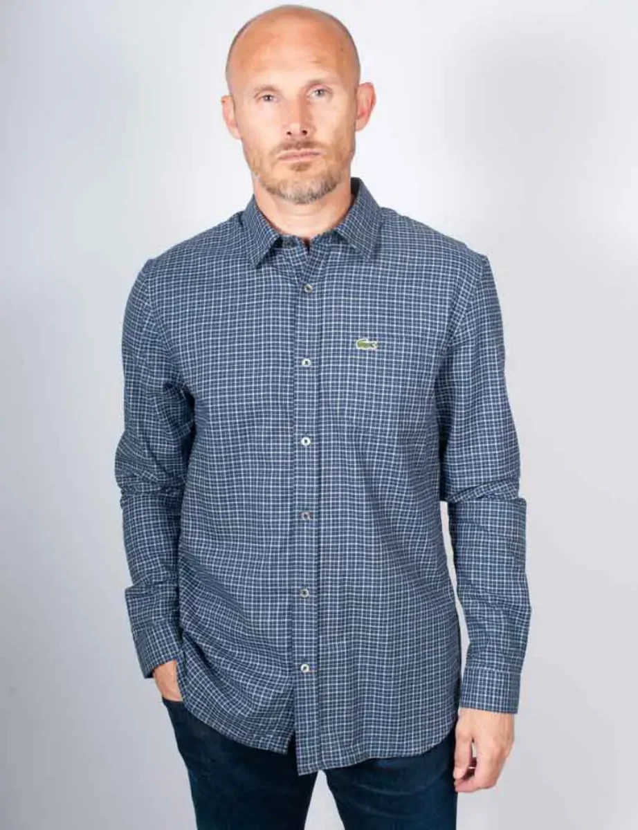 Lacoste Regular Fit Plaid Flannel Shirt | Navy Blue/White