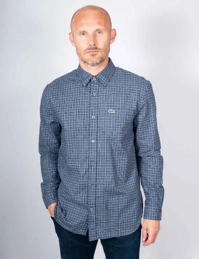 Lacoste Regular Fit Plaid Flannel Shirt | Navy Blue/White