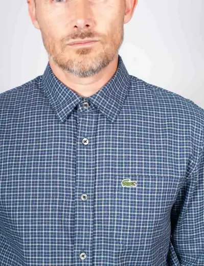 Lacoste Regular Fit Plaid Flannel Shirt | Navy Blue/White