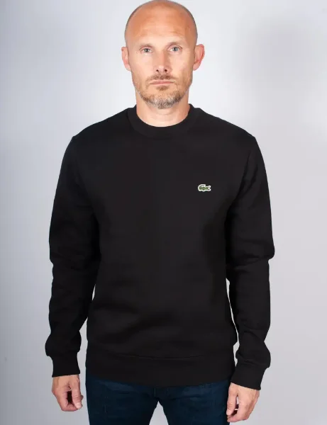 Men's Lacoste Fleece Crew Neck Sweatshirt | Black Men's Lacoste Fleece Crew Neck Sweatshirt | Black