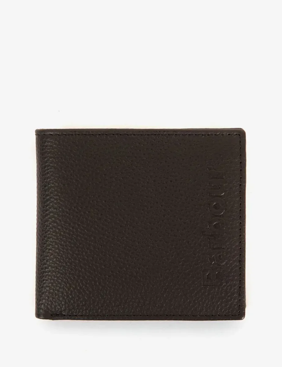 Barbour Logo Leather Billfold Wallet | Black