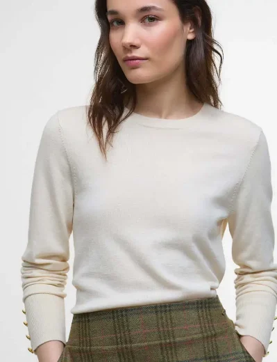 Barbour Carlby Crew Neck Knitted Jumper | Cream