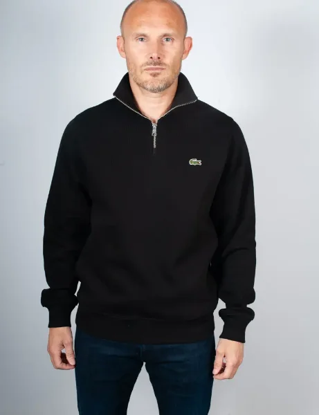 Lacoste Zip-Up High Neck Interlock Sweatshirt | Black Lacoste Zip-Up High Neck Interlock Sweatshirt | Black