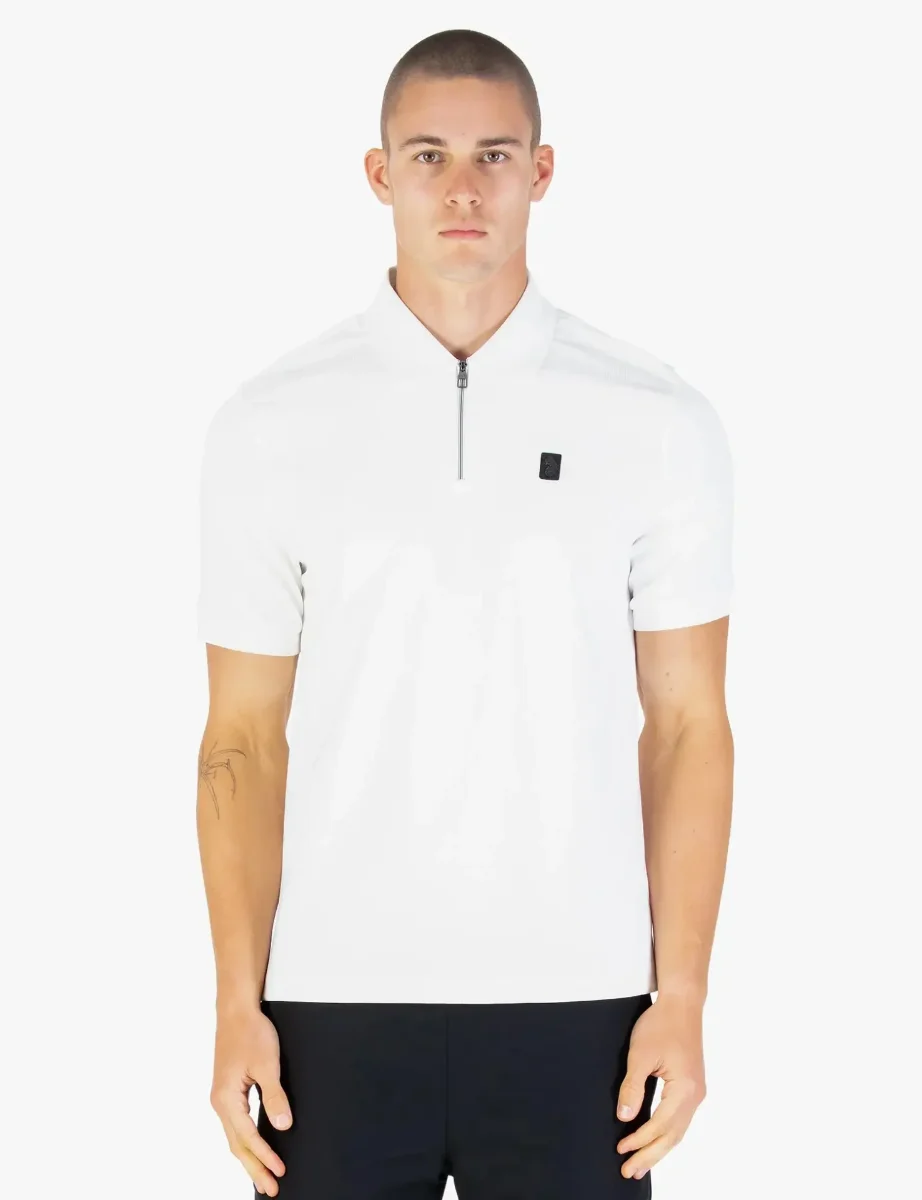 Luke Penrith Zip Neck Short Sleeve Polo Shirt | White
