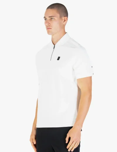 Luke Penrith Zip Neck Short Sleeve Polo Shirt | White