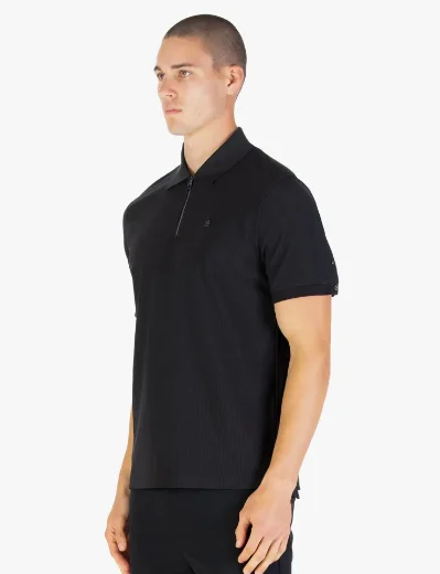 Luke Penrith Zip Neck Short Sleeve Polo Shirt | Black