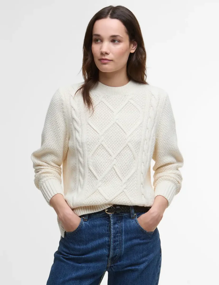 Barbour Burne Crew Neck Jumper | Ecru