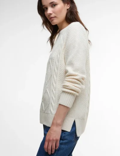 Barbour Burne Crew Neck Jumper | Ecru