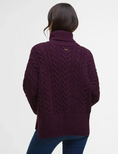 Barbour Womens Embleton Roll Neck Jumper | Black Cherry