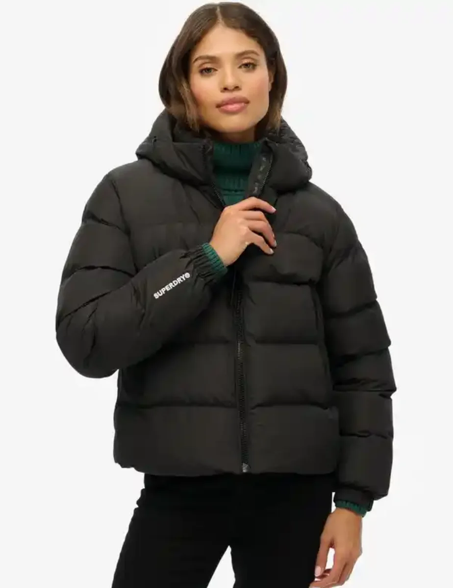 Picture of Superdry Women's Hooded Sports Puffer Jacket | Black