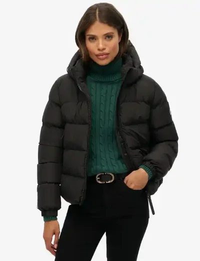 Picture of Superdry Women's Hooded Sports Puffer Jacket | Black