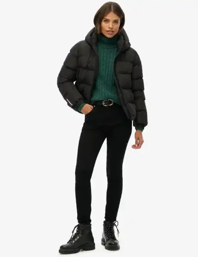 Picture of Superdry Women's Hooded Sports Puffer Jacket | Black