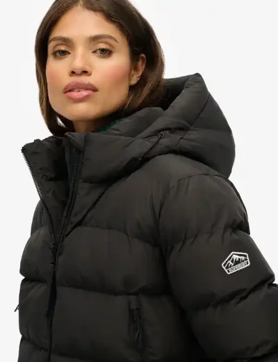 Picture of Superdry Women's Hooded Sports Puffer Jacket | Black