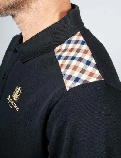 Aquascutum Active Check Shoulder Stripes L/S Polo / Black
