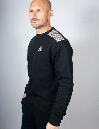 Aquascutum Active Club Check Shoulder Crew Neck Sweatshirt / Black