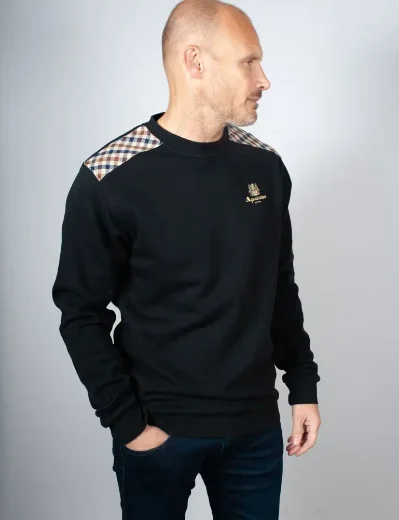 Aquascutum Active Club Check Shoulder Crew Neck Sweatshirt / Black
