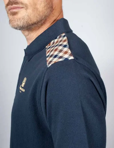 Aquascutum Active Club Check Shoulder Stripes Polo | Navy