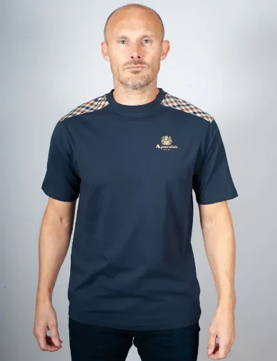 Aquascutum Active Club Check Shoulder T-Shirt / Navy