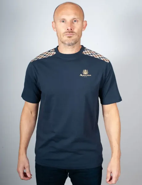 Aquascutum Active Club Check Shoulder T-Shirt / Navy Aquascutum Active Club Check Shoulder T-Shirt / Navy