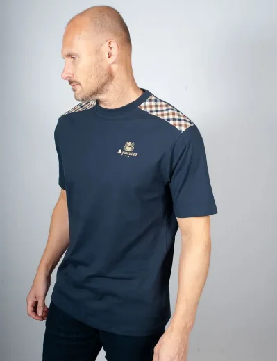 Aquascutum Active Club Check Shoulder T-Shirt / Navy