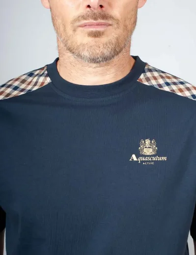 Aquascutum Active Club Check Shoulder T-Shirt / Navy