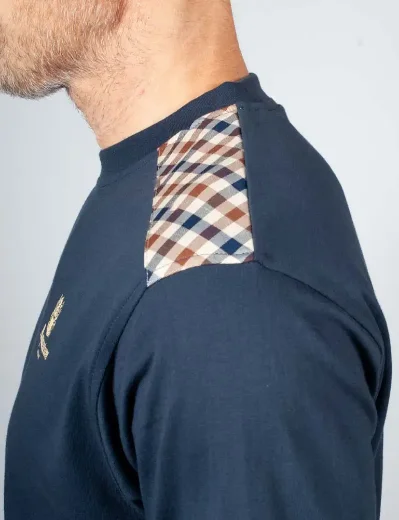 Aquascutum Active Club Check Shoulder T-Shirt / Navy