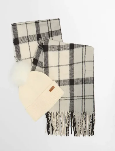 Picture of Barbour Dover Beanie Hat and Hailes Scarf Gift Set | Monochrome