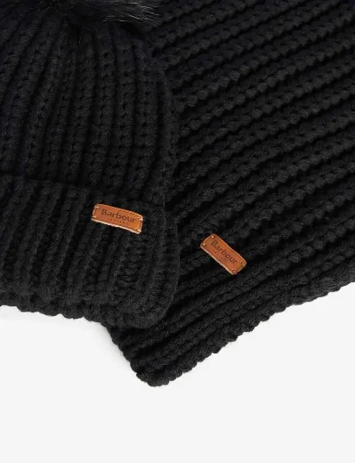 Picture of Barbour Womens Saltburn Hat & Scarf Gift Set | Black