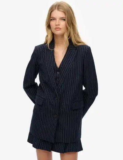 Superdry Pinstripe Boyfriend Blazer | Navy