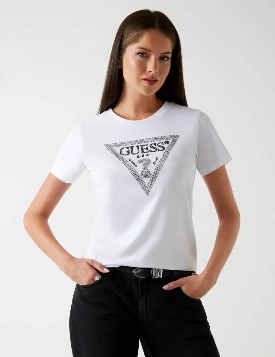 Guess Krystal Triangle Logo T-Shirt | White