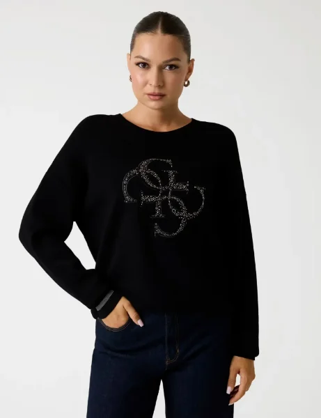 Guess Studded Logo Sweater | Black Guess Studded Logo Sweater | Black